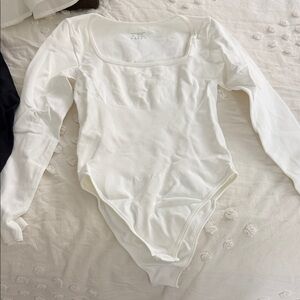 Black and White Long Sleeve Square Neck Ribbed Bodysuits